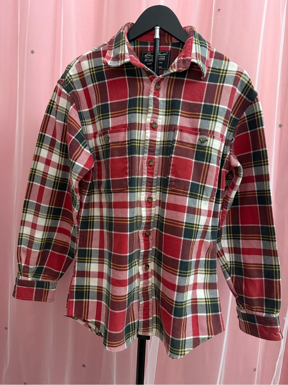 Eddie Bauer Plaid Button-Up Long Sleeved Shirt Red, Yellow Men’s Size M